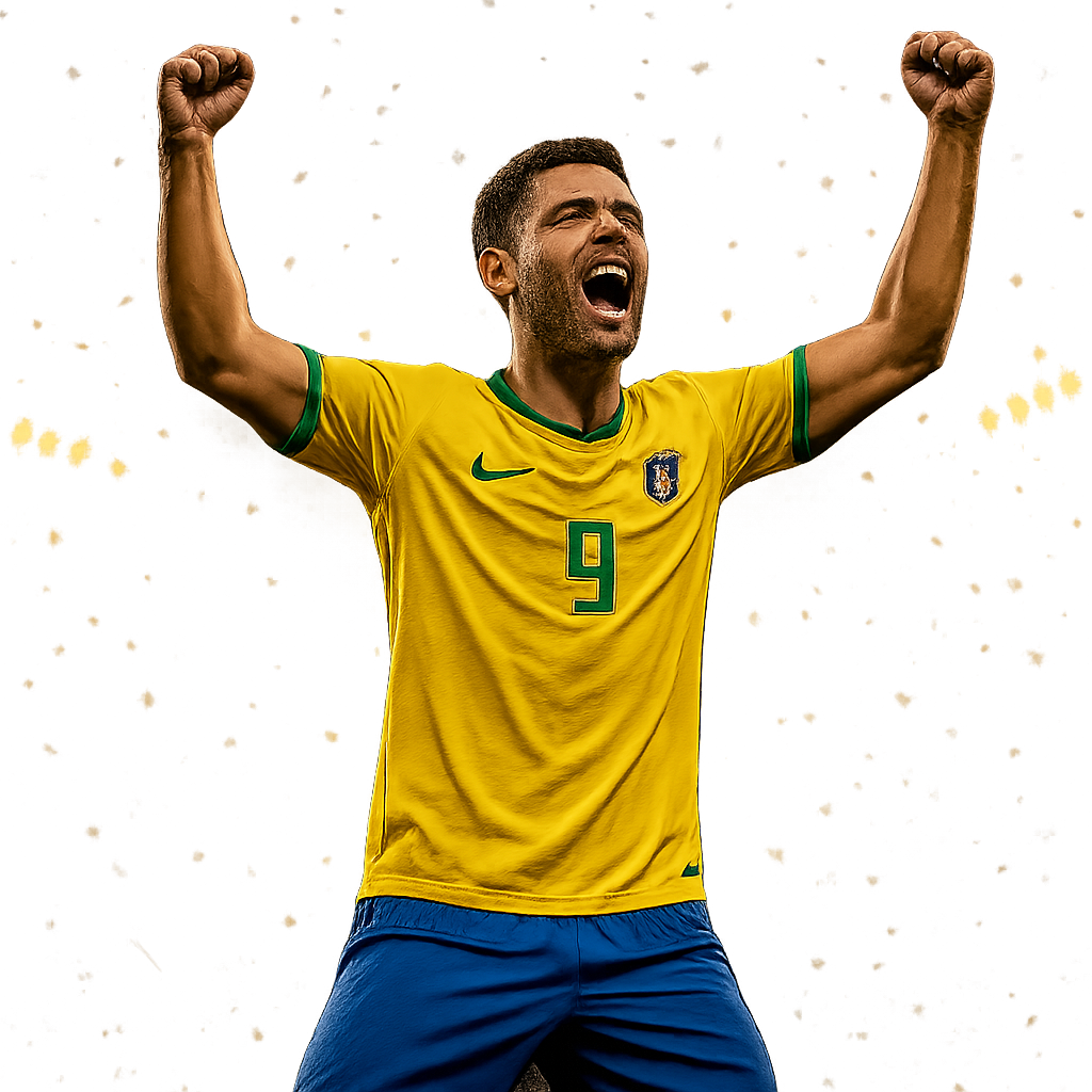 Craque brasileiro comemorando com a camisa da seleção